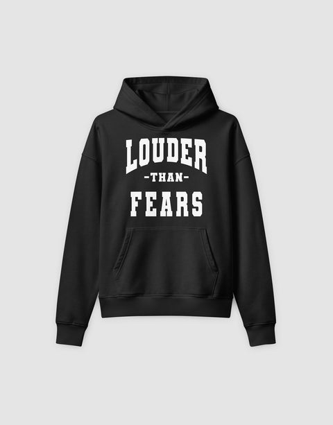 Unisex Hoodie Louder than Fears College Black - Front View