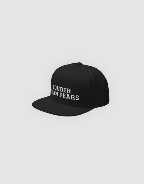 Unisex Louder than fears Logo Embroidery Snapback Black Side