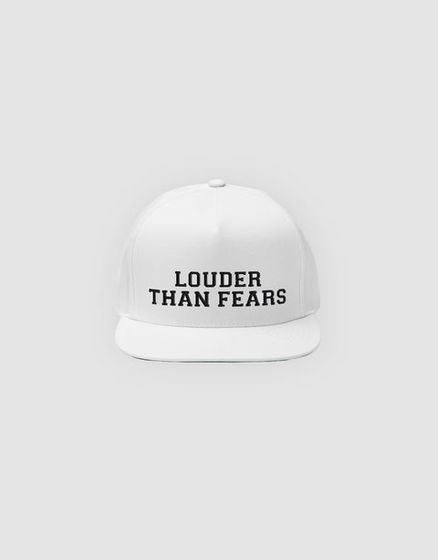 Unisex Louder than fears Logo Embroidery Snapback White