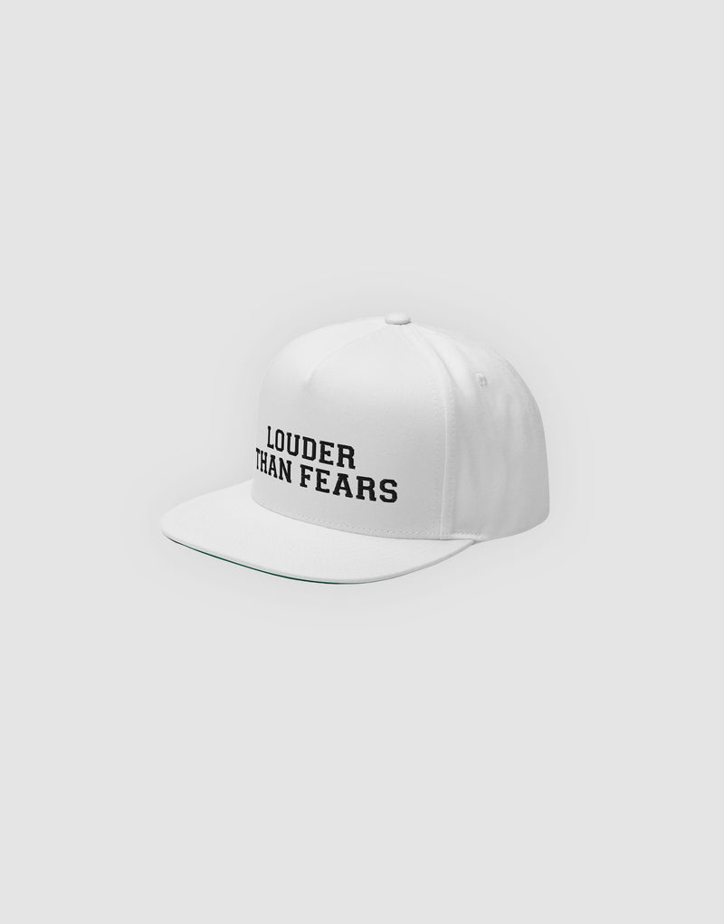 Unisex Louder than fears Logo Embroidery Snapback White Side